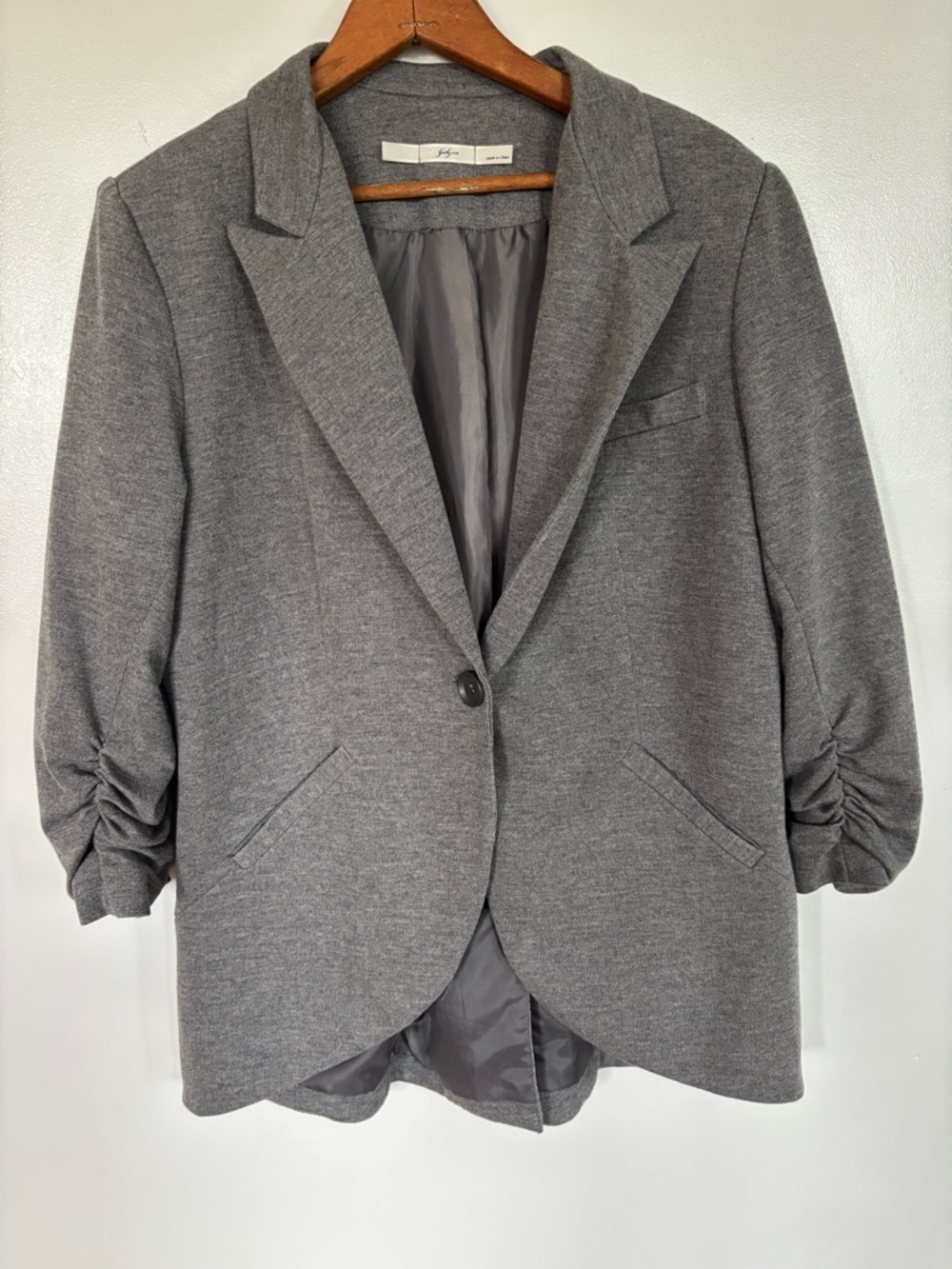 Gibson Blazer Womens Gray Single Breasted One Button 3/4 Sleeve